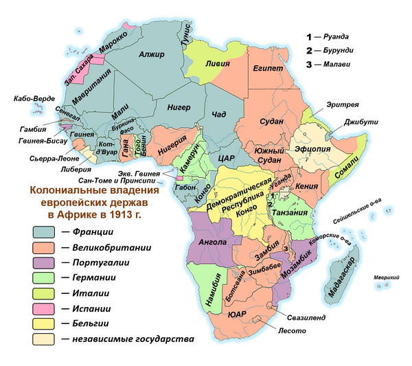 колониальные владения европейских держав в Африке в 1913 году