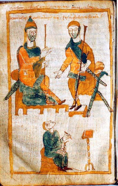Карл Великий и Пипин Горбатый. Копия X в. с миниатюры из рукописи, подаренной Фульдскому аббатству графом Эбергардом Фриульским