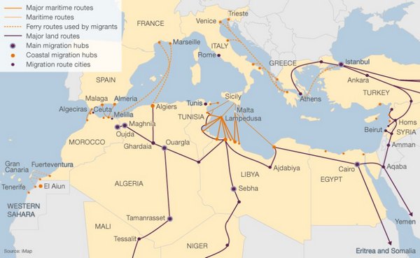 основные пути нелегальных мигрантов в Европу