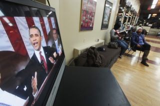 речь Барака Обамы по телевизору в Гарлеме