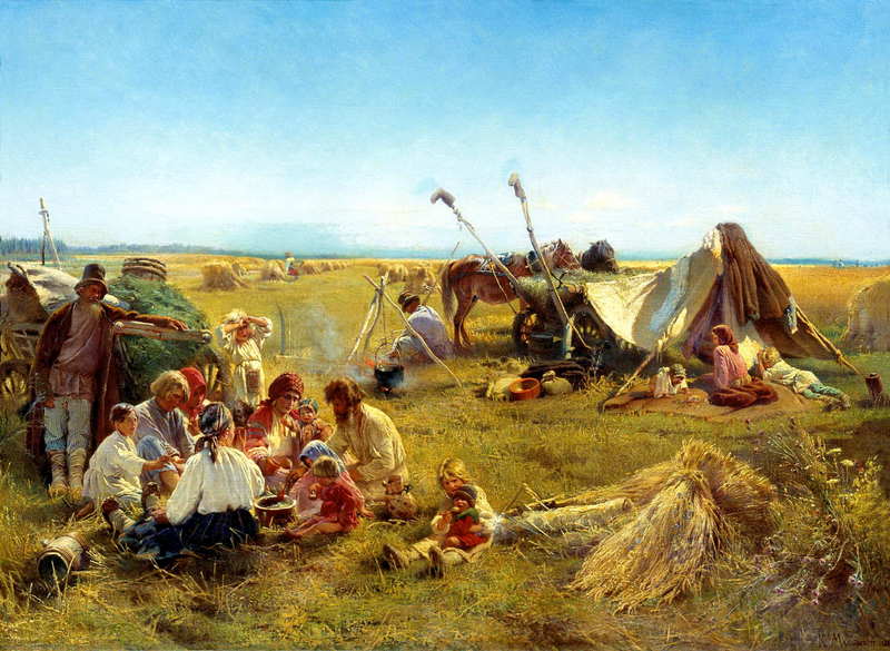 картина Крестьянский обед в поле (с) Константин Маковский