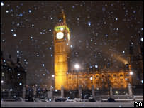 снегопад в Лондоне