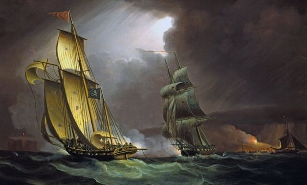 Британские моряки преследуют корабль контрабандистов. Практически все жители прибрежных поселений Британии в XVIII веке в той или иной степени жили за счет контрабанды